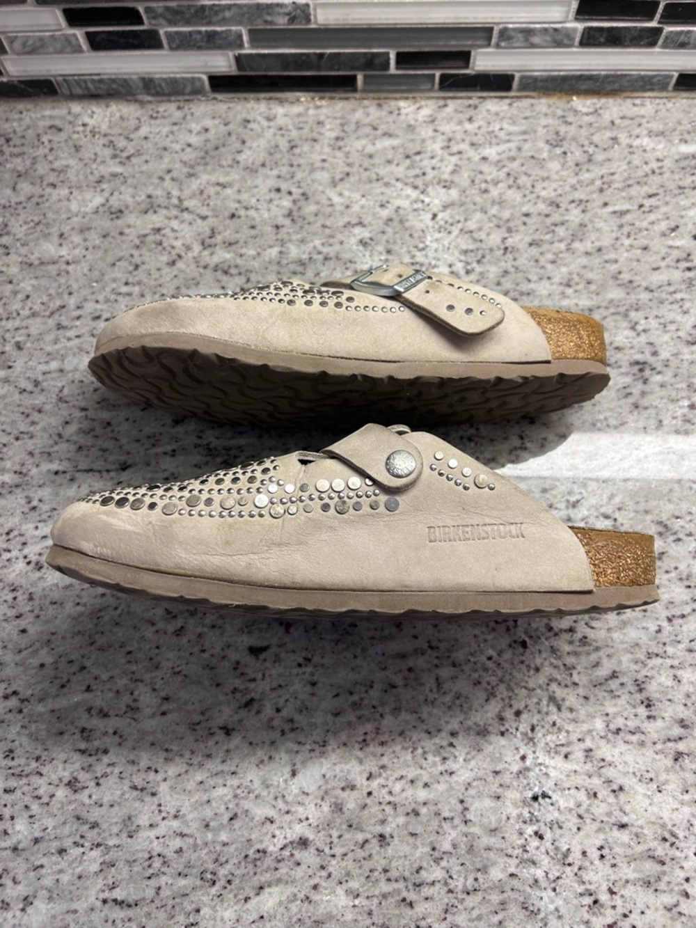 Birkenstock Studded Suede Slip-On Clog in Taupe size 9 - Picture 4 of 6